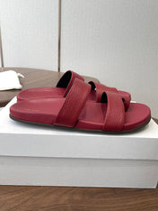 THE ROW 26S DOUBLE STRAP TOE LOOP SLIDE SANDALS IN DARK RED CALFSKIN
