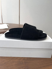 THE ROW 26S SLIDE SANDALS IN BLACK SUEDE
