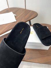 THE ROW 26S SLIDE SANDALS IN BLACK SUEDE