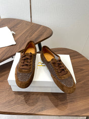 THE ROW 26S LACE UP SNEAKERS IN CARAMEL BROWN SUEDE