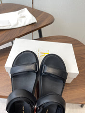 THE ROW 26S DOUBLE STRAP SANDALS IN BLACK CALFSKIN