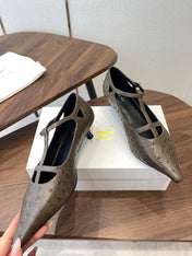 THE ROW 26S POINTED TOE T STRAP PUMPS 35MM IN BROWN CALFSKIN