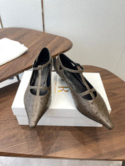 THE ROW 26S POINTED TOE T STRAP PUMPS 35MM IN BROWN CALFSKIN