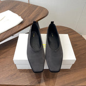 THE ROW 26S SQUARE TOE BALLET FLATS IN BLACK SATIN