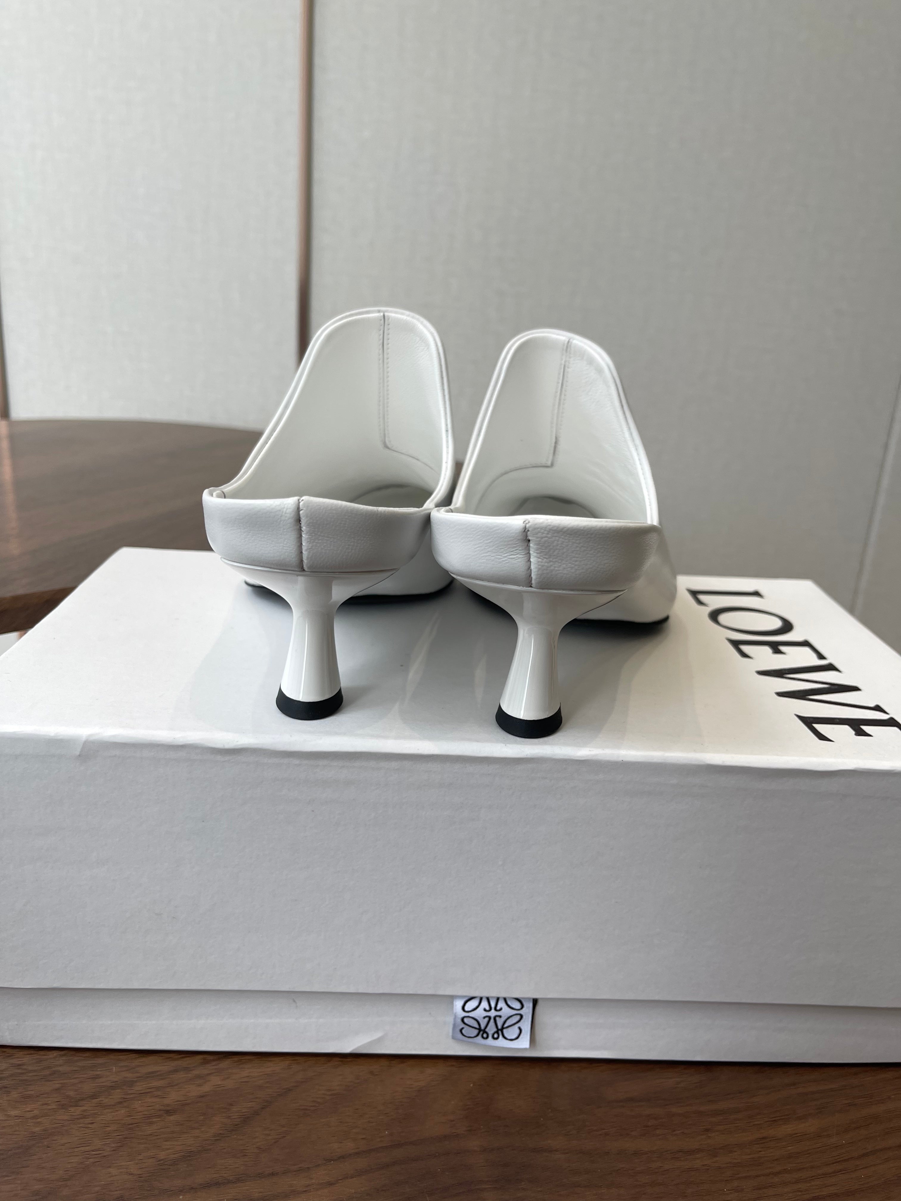 LOEWE 26S EMILY MULE 55MM IN WHITE CALFSKIN