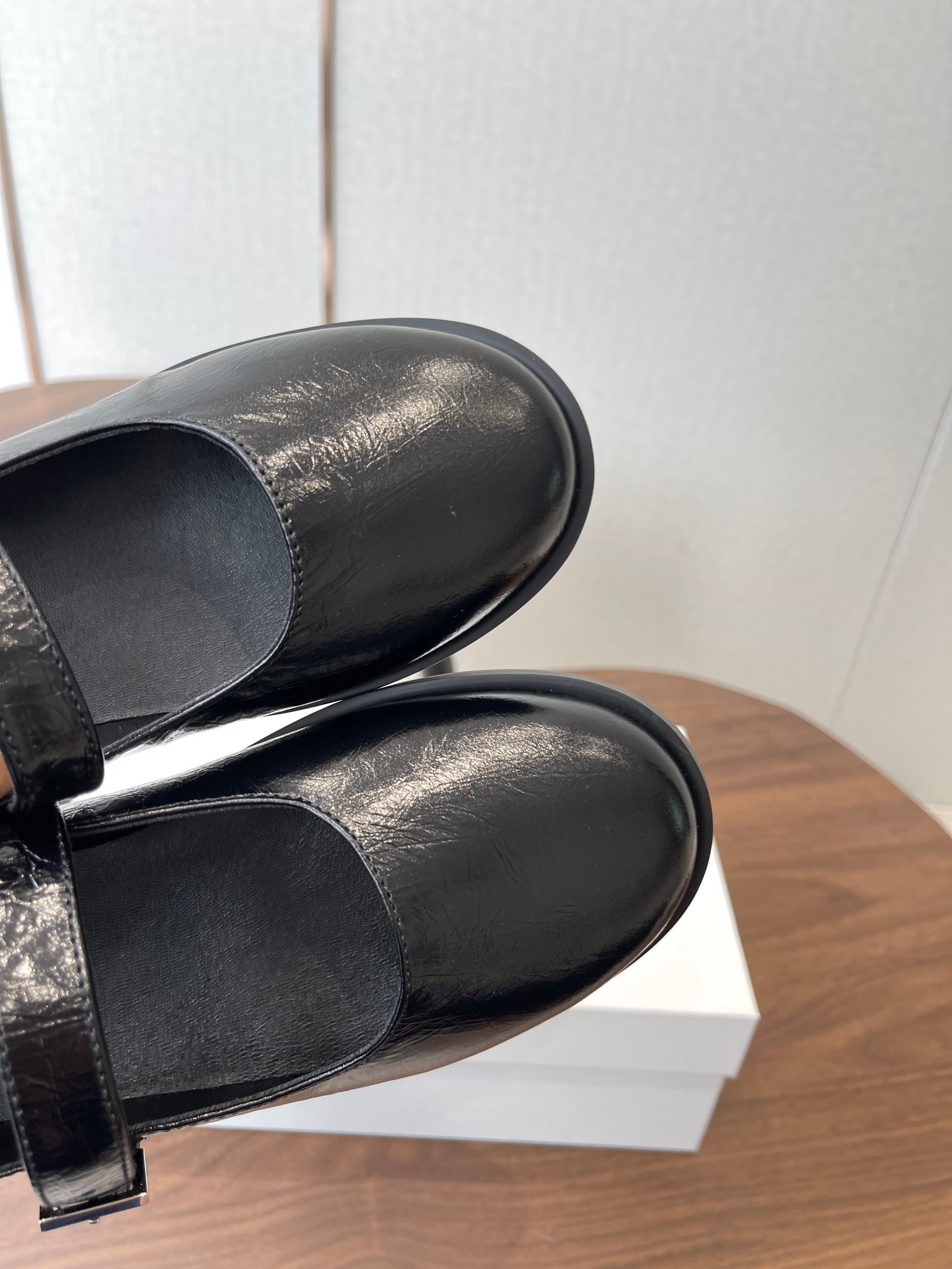 THE ROW 26S MARY JANE FLATS IN BLACK PATENT CALFSKIN