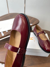 THE ROW 26S MARY JANE FLATS IN DARK RED PATENT CALFSKIN