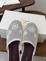 THE ROW 26S MULE FLATS IN WHITE CROCHET MESH