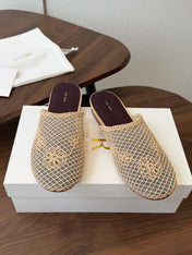 THE ROW 26S MULE FLATS IN BEIGE CROCHET MESH
