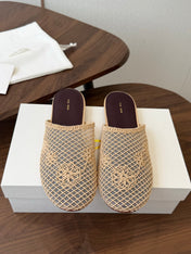 THE ROW 26S MULE FLATS IN BEIGE CROCHET MESH