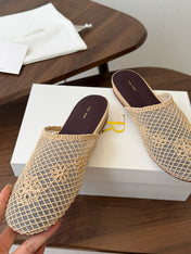 THE ROW 26S MULE FLATS IN BEIGE CROCHET MESH