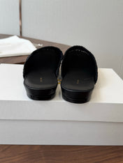 THE ROW 26S MULE FLATS IN BLACK CROCHET MESH
