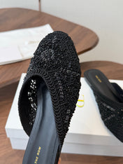 THE ROW 26S PEARL EMBELLISHED CROCHET MULE FLATS IN BLACK