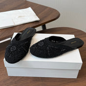THE ROW 26S PEARL EMBELLISHED CROCHET MULE FLATS IN BLACK