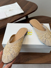 THE ROW 26S PEARL EMBELLISHED CROCHET MULE FLATS IN IVORY WHITE