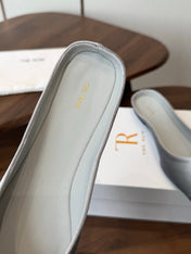 THE ROW 26S POINTED TOE MULES IN LIGHT GREY VELVET