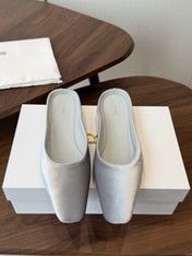 THE ROW 26S POINTED TOE MULES IN LIGHT GREY VELVET