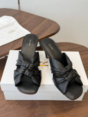 THE ROW 26S KNOT HEELED SLIDE SANDALS 35MM IN BLACK LAMBSKIN