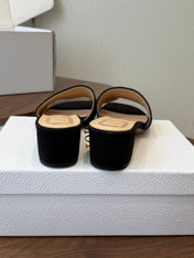 DIOR 26S D-BADGE SLIDE SANDALS IN BLACK CANVAS AND CALFSKIN