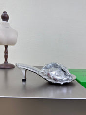 BLINK HIGH 5 CM MULE IN SILVER INTRECCIATO LEATHER