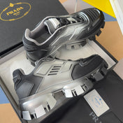 PRADA 26S CLOUDBUST THUNDER SNEAKERS 60MM IN BLACK AND SILVER MESH FABRIC AND TPU