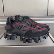 PRADA 26S CLOUDBUST THUNDER SNEAKERS 60MM IN BLACK AND RED MESH FABRIC AND TPU