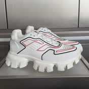 PRADA 26S CLOUDBUST THUNDER SNEAKERS 60MM IN WHITE AND RED MESH FABRIC AND TPU