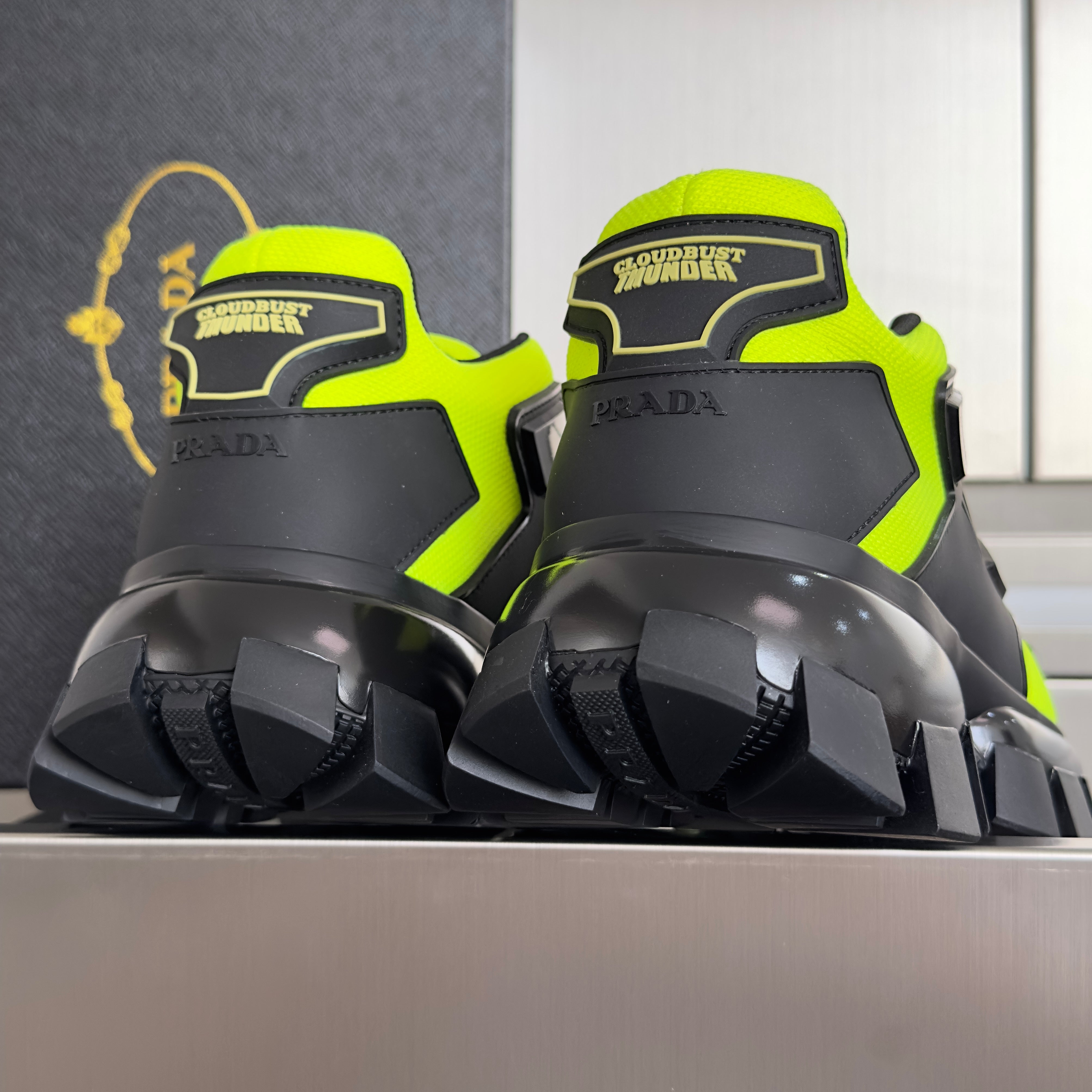 PRADA 26S CLOUDBUST THUNDER SNEAKERS 60MM IN LIME YELLOW MESH FABRIC AND TPU