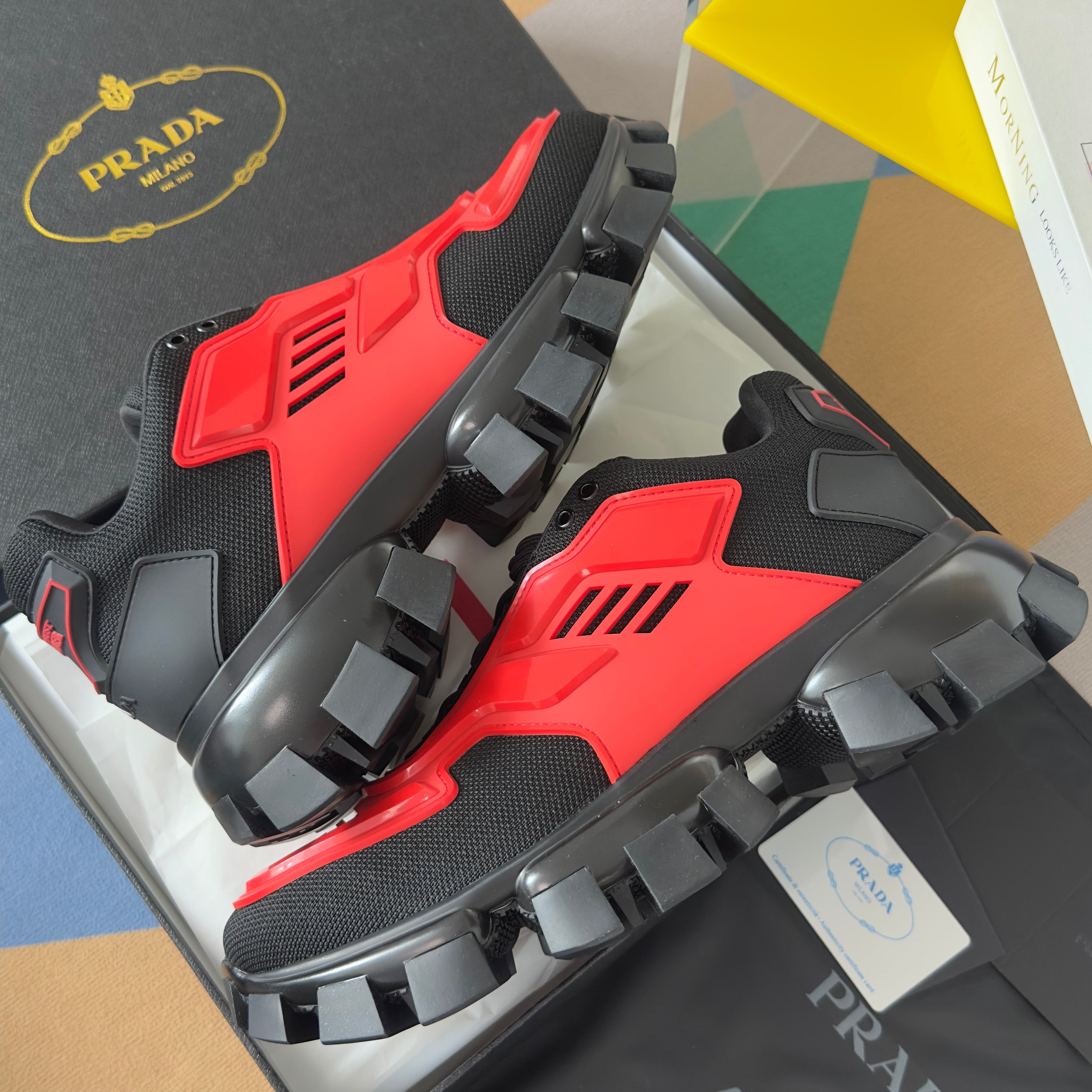 PRADA 26S CLOUDBUST THUNDER SNEAKERS 60MM IN RED MESH FABRIC AND TPU