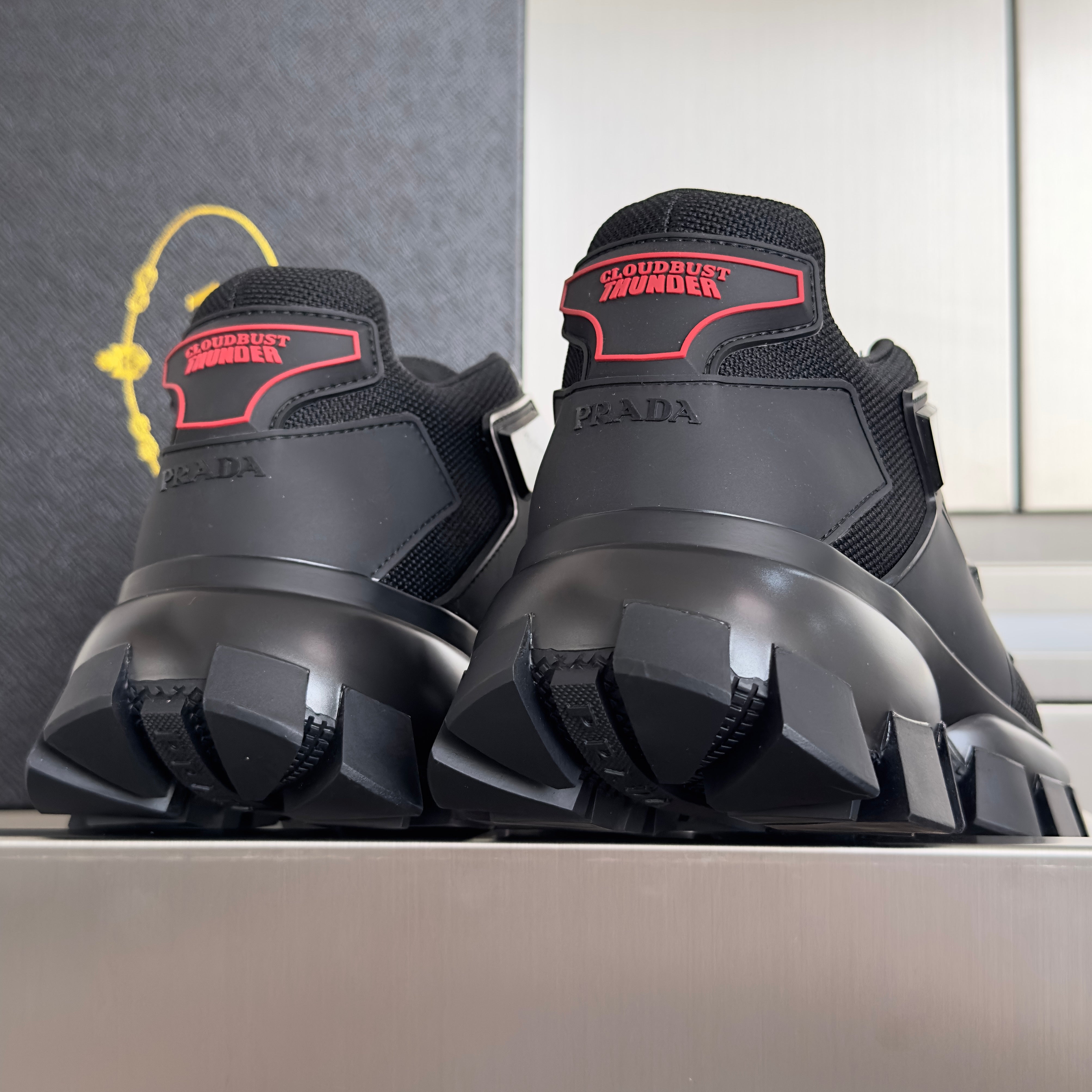 PRADA 26S CLOUDBUST THUNDER SNEAKERS 60MM IN BLACK MESH FABRIC AND TPU