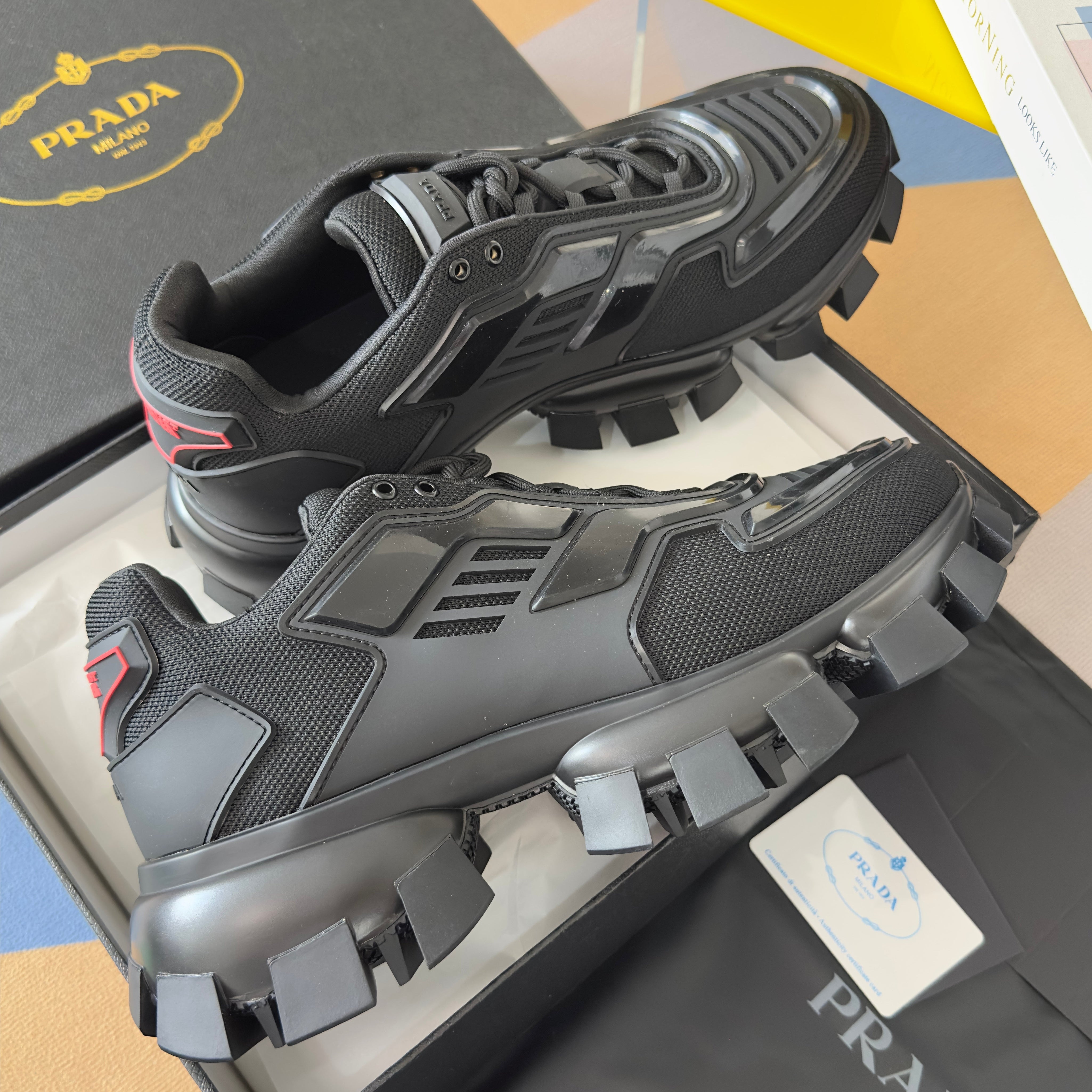 PRADA 26S CLOUDBUST THUNDER SNEAKERS 60MM IN BLACK MESH FABRIC AND TPU