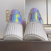 CHLOÉ 26S WEDGE SNEAKERS 70 MM IN WHITE CALFSKIN AND HOLOGRAM
