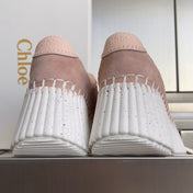 CHLOÉ 26S WEDGE SNEAKERS 70 MM IN PINK BEIGE SUEDE