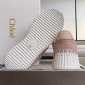 CHLOÉ 26S WEDGE SNEAKERS 70 MM IN PINK BEIGE SUEDE