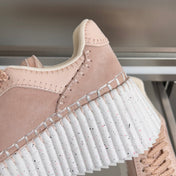CHLOÉ 26S WEDGE SNEAKERS 70 MM IN PINK BEIGE SUEDE