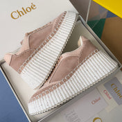 CHLOÉ 26S WEDGE SNEAKERS 70 MM IN PINK BEIGE SUEDE