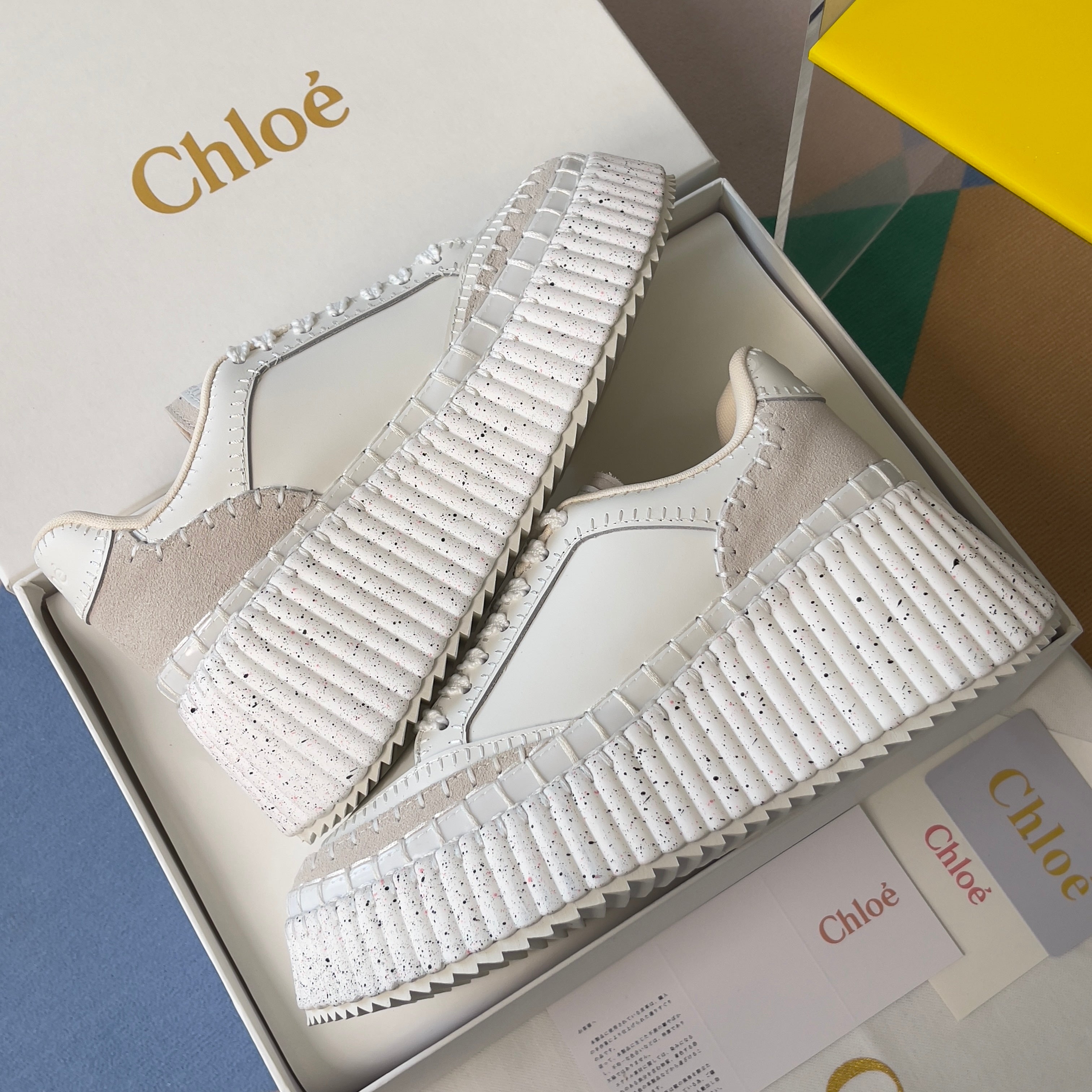 CHLOÉ 26S WEDGE SNEAKERS 70 MM IN WHITE CALFSKIN