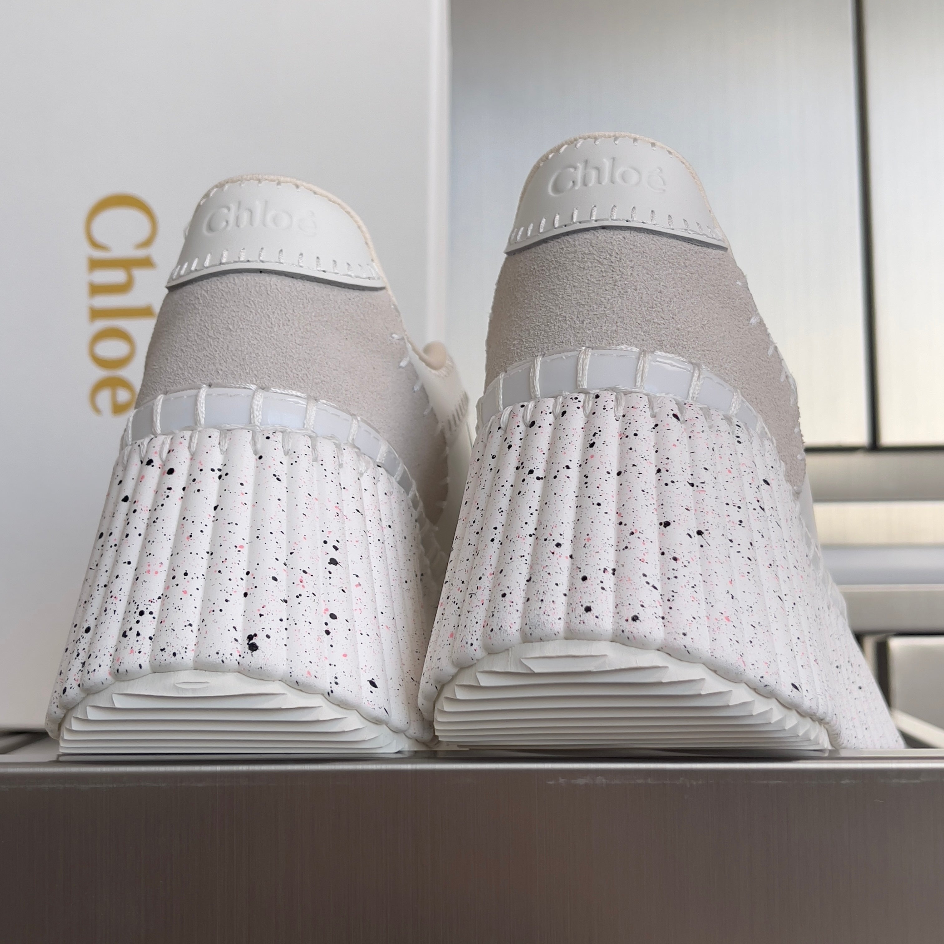 CHLOÉ 26S WEDGE SNEAKERS 70 MM IN WHITE CALFSKIN
