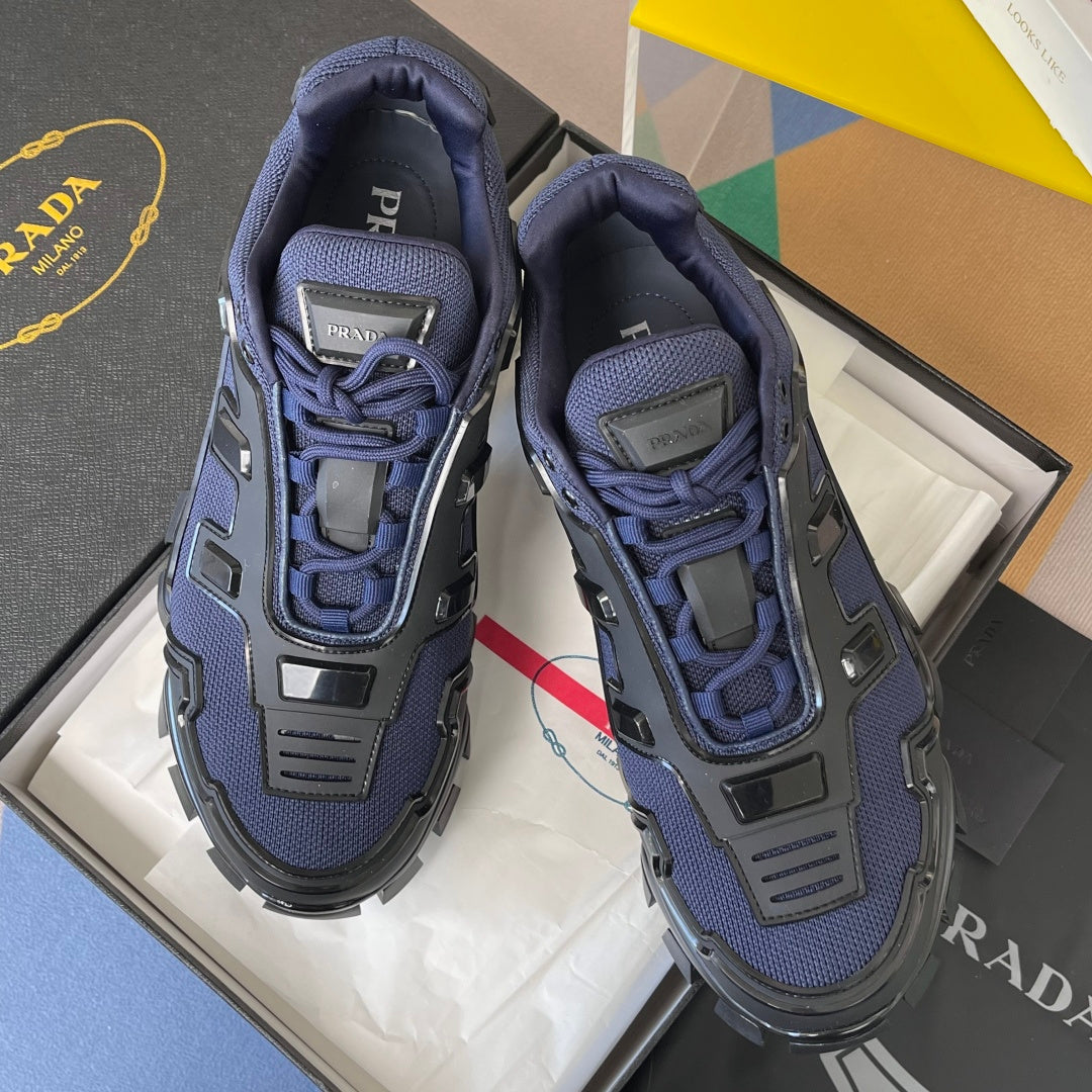 PRADA 26S CLOUDBUST THUNDER SNEAKERS 60MM IN NAVY BLUE MESH FABRIC