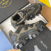 PRADA 26S CLOUDBUST THUNDER SNEAKERS 60MM IN OLIVE BROWN MESH FABRIC