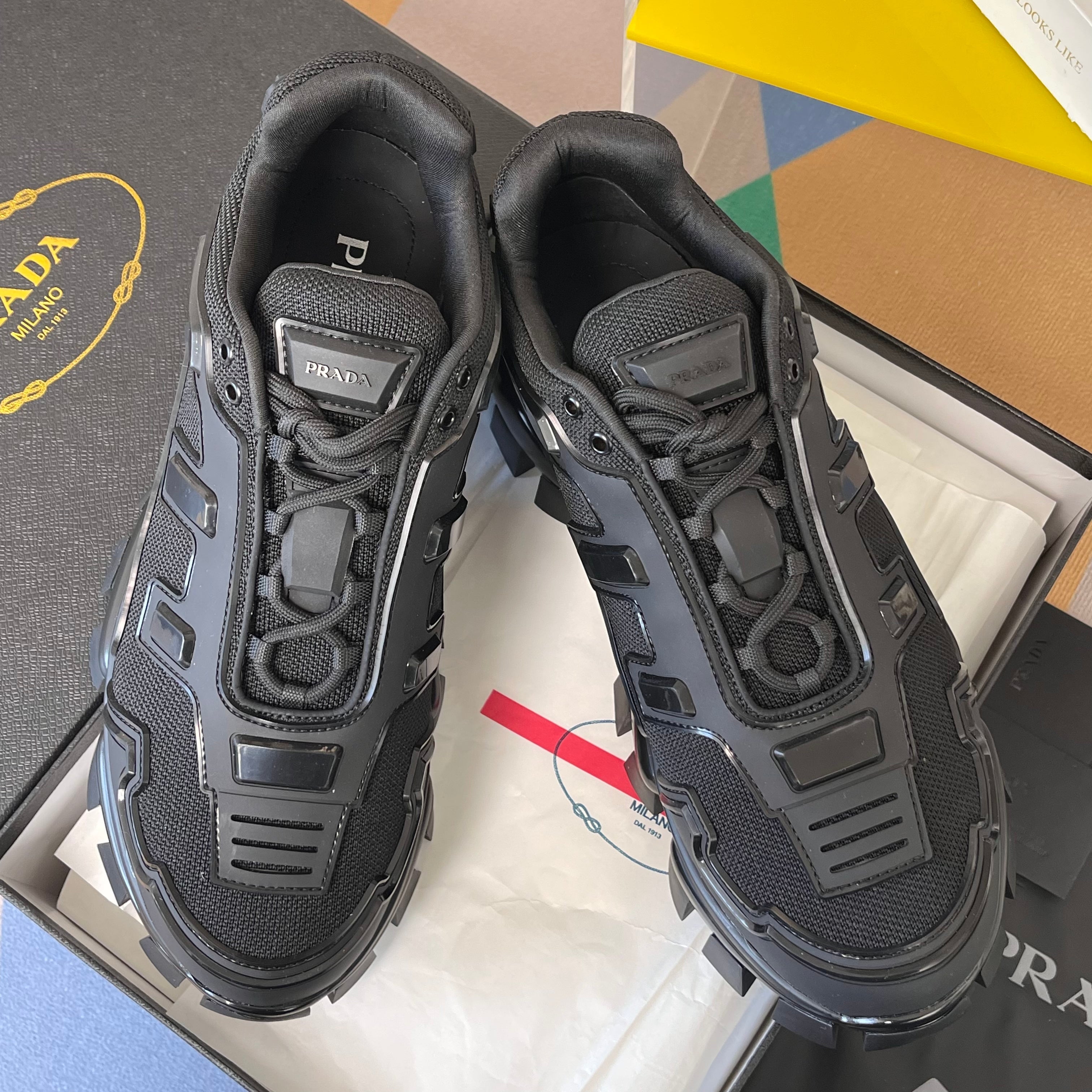 PRADA 26S CLOUDBUST THUNDER SNEAKERS 60MM IN BLACK MESH FABRIC