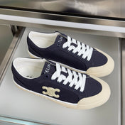 CELINE 26S LACE-UP SNEAKERS IN NAVY BLUE CANVAS