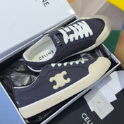 CELINE 26S LACE-UP SNEAKERS IN NAVY BLUE CANVAS