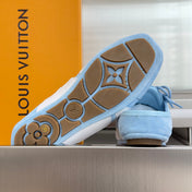LV 26S LACE UP MULE SNEAKERS IN LIGHT BLUE SUEDE AND CALFSKIN