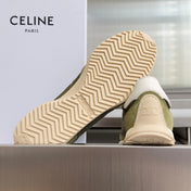 CELINE 26S RACER SNEAKERS IN MOSS GREEN FABRIC AND SUEDE
