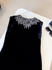 DIOR 25S EMBELLISHED-NECK BLACK VELVET DRESS 722