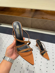 HIGH CRYSTAL STRAP SANDALS IN SANDSTONE SILK