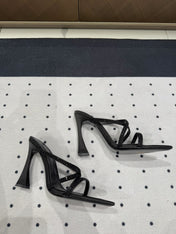 HIGH CRYSTAL STRAP SANDALS IN BLACK SILK