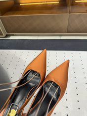 L'ENTRACTE SLINGBACK PUMPS IN BRONZE BROWN SATIN