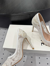 GIANVITO ROSSI 26S HIGH HEELS 105 MM IN WHITE LACE FABRIC